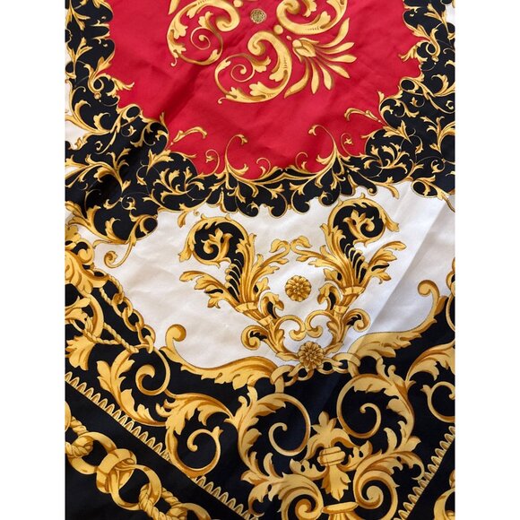 Art Of The Scarf Tie Rack Scarf Gold & Black Baroque Chain Pattern Square Italy - Picture 2 of 5
